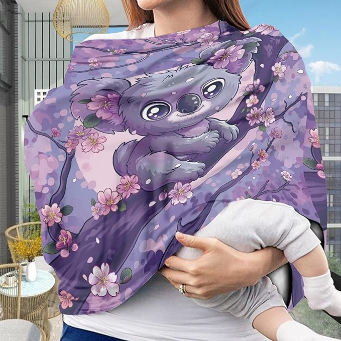 GIFTPUZZ Koala Nursing Cover for Breastfeeding Car Seat Cover All Weather Scarf Sunshade for Boys Girls Ultra-Soft Car Seat Canopy Breathable Multipurpose Light Blanket Stroller Cover