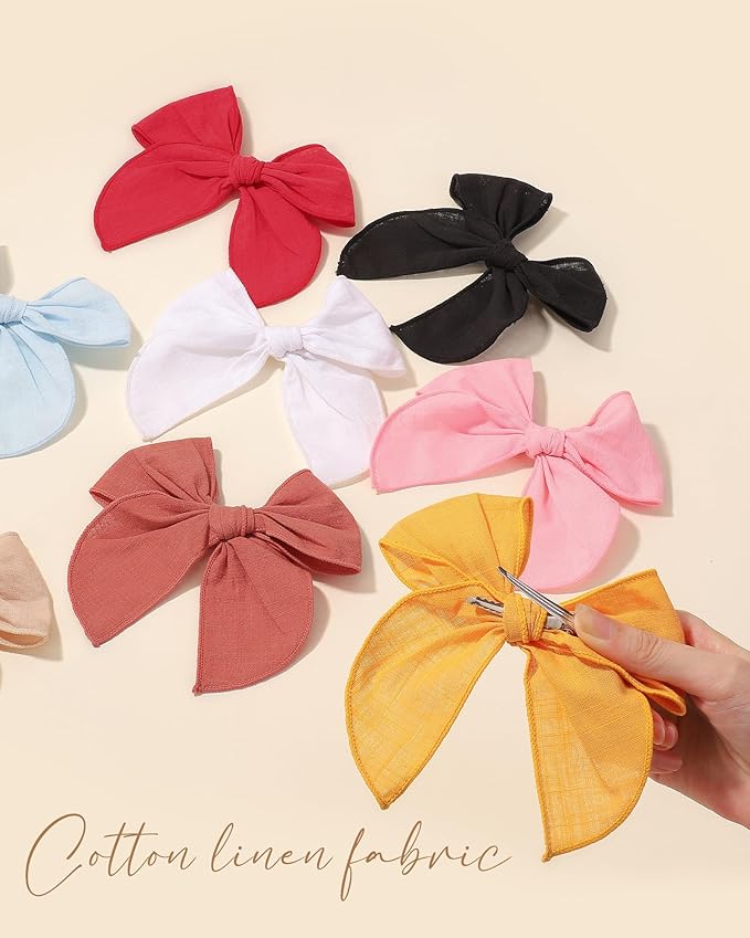 doboi 20PCS Fable Bows 4.5 Inch Hair Clips Baby Girls Hair Clips Cotton Linen Bows for Girls Solid Color Hair Accessories for Baby Toddlers Kids