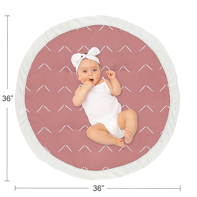 Sweet Jojo Designs Mauve Pink Boho Arrow Girl Baby Play Mat Tummy Time Activity Infant Playmat Playpen Tent Teepee Floor Dark Rose Modern Bohemian Farmhouse Shabby Chic Tribal Ivory Arrow Diamond Tuft
