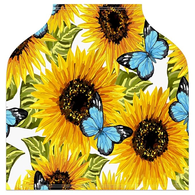 Baby Car Seat Stroller Covers Sunflower and Butterfly Nursing Cover Breastfeeding Scarf Soft Breathable Stretchy Infant Car Canopy Coverage Carseat Cover for Boys and Girls Multi Use