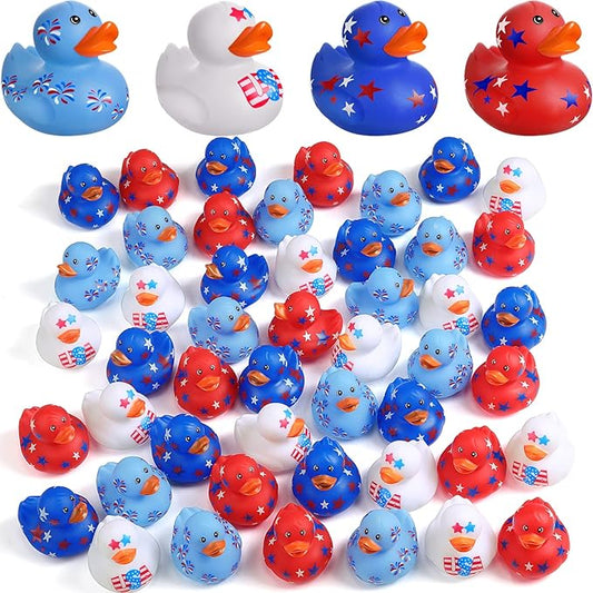 Jerify 24 Pcs 2 Inch Patriotic Rubber Ducks Summer Small Shower Float Rubber Ducks Star Ducky for Bath Birthday Gifts Baby Showers Beach Pool 4th of July Independence Day (Classic)