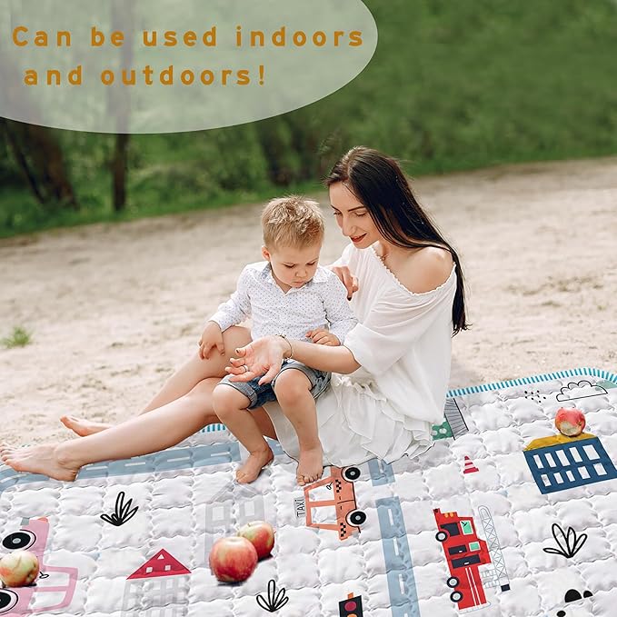 Baby Play Mats for Floor, 50X50 Playpen Mat, Thick Soft Car Play Mat Non-Slip Cushioned Crawling Mat Activity Playmats for Babies and Toddlers, Foldable & Machine Washable Playmat (City Car,50x50)