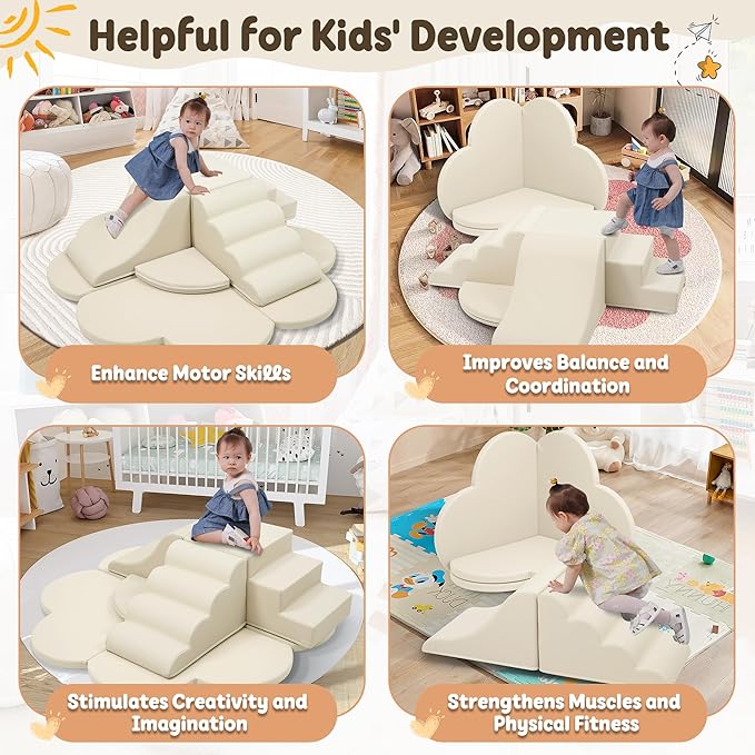 Merax Indoor Climbing Toys for Toddlers, 6-Piece Soft Foam Climbing Blocks Climb & Slide Soft Play Set