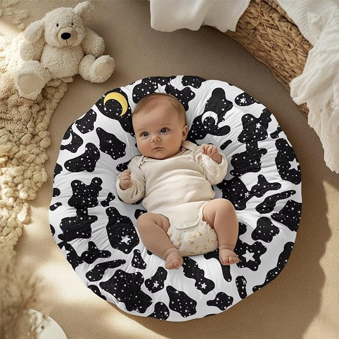 Cow Stripes Moon and Star Newborn Lounger Cover Removable Protector Cover for Infant Lounger Pillow, Soft Snug Fitted Baby Lounger Slipcover Easy to Use and Dustptoof
