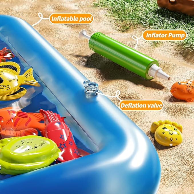 PEADUCK Magnetic Fishing Game Pool Toys Set for Kids 3-5, Water Table Bathtub Toys with Inflatable Pool Pole Rod Net Plastic Floating Fish, Outdoor Toys for Kids Boys Girls Age 3 4 5 6 7 8 Year Old