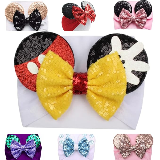 Mouse Ears Headband/Headwrap - Toddler, Baby, Kids upto 4 Years - Party supplies - Yellow bow & Black Ears