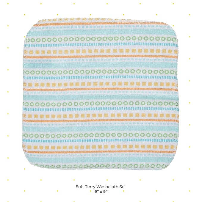 Spasilk Baby Washcloth Wipes Set for Newborn Boys and Girls, Soft Terry Washcloth Set, Pack of 20, Yellow Lines