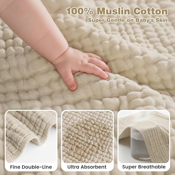 Hooded Baby Bath Towels for Newborn, 2 Pack - 6-Layer 100% Muslin Cotton, Soft Absorbent Baby Towels with Hood for Babies, Infants & Toddlers, Large 32x32 Inch Unisex Newborn Baby Bath Essentials
