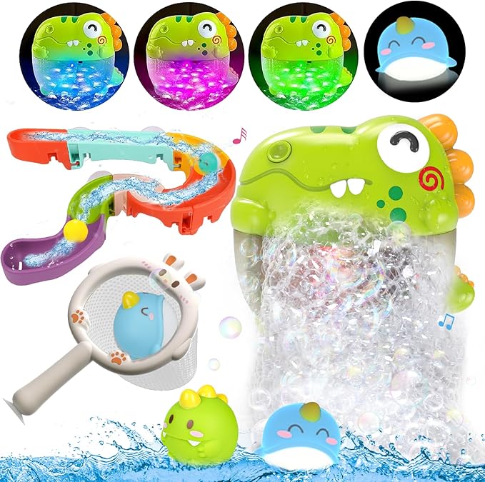 Light Up Dinosaur Bath Toys with Music, Bath Bubble Machine Toy for Kids Age 3-5 4-8 Toddler Summer Toys Bubble Maker for Bathtub - Floating Animal Water Toys Boy Girl Birthday Gift