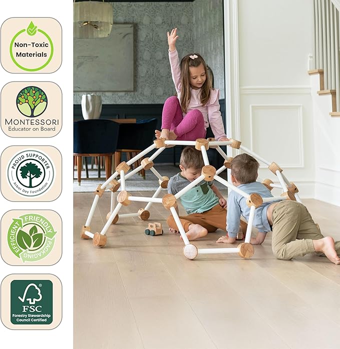 Little Partners Indoor Climbing Gym Active Play Equipment, Solid Wood Montessori Space Dome Climber for Toddlers 2-6 Years, Maximum 100 lb. Capacity, Medium
