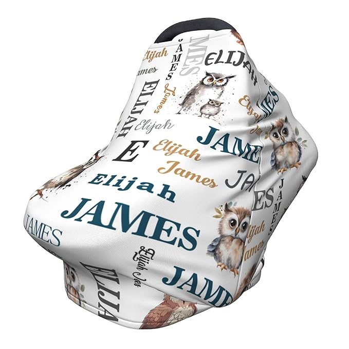 Personalized Car Seat Covers for Babies with Name – Multi-use Breastfeeding Cover Custom Owl Carseat Canopy Cover, Infant Stroller Covers for Boys and Girls