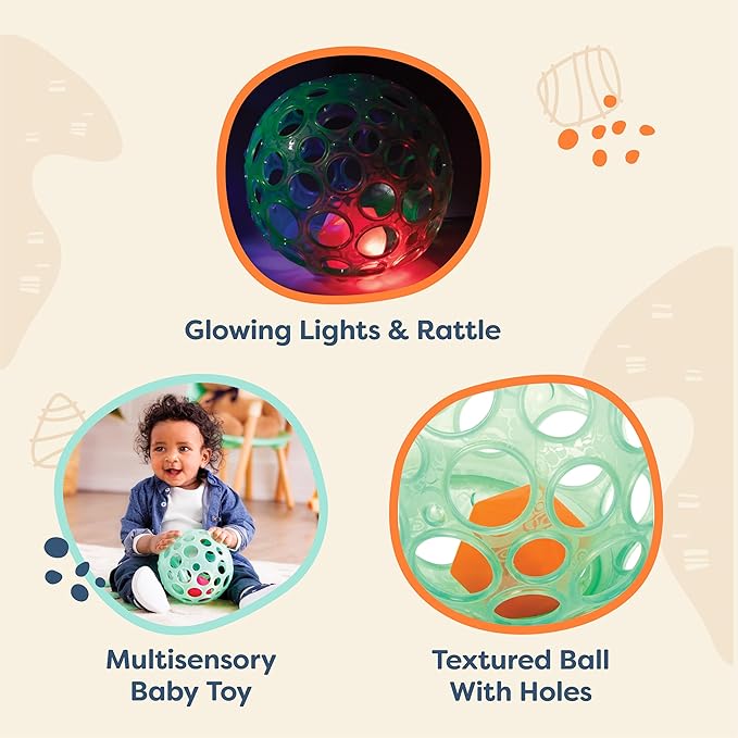 B. toys – Sensory Lightup Baby Rattle – Textured Ball with Holes – Glowing Lights & Rattle – Infants, Babies – Grab n’ Glow – 0+ Months