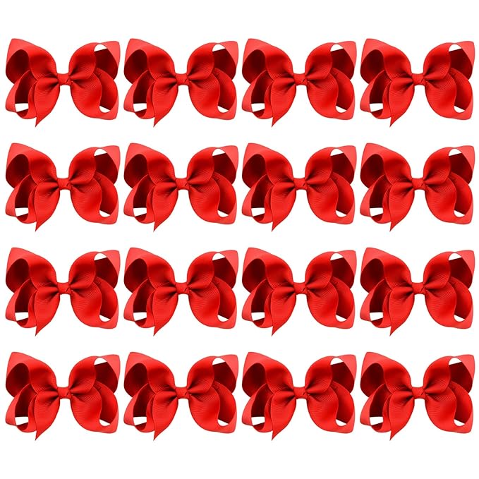 DEEKA 16 PCS 4" Hand-made Hair Bow Grosgrain Ribbon Solid Color Hair Bow Alligator Clips Hair Accessories for Little Teen Toddler Girls -Red