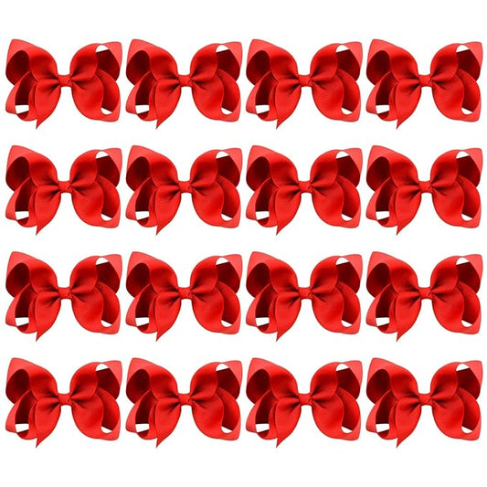 DEEKA 16 PCS 4" Hand-made Hair Bow Grosgrain Ribbon Solid Color Hair Bow Alligator Clips Hair Accessories for Little Teen Toddler Girls -Red