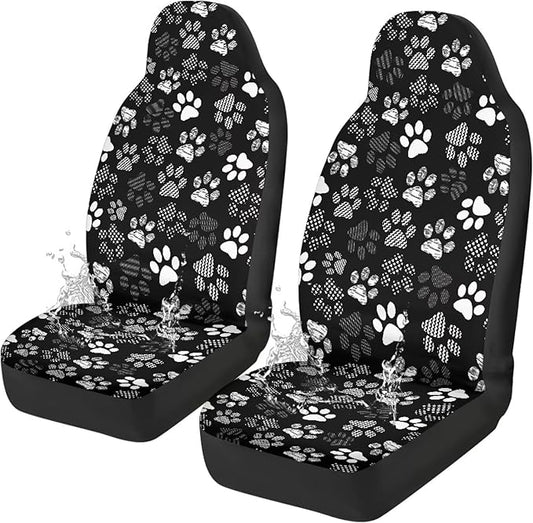 Car Seat Covers Waterproof Cute Dog Paw Print Car Seat Cover for Front Seats Set of 2 Easy Installation Universal Front Cars Seats Cover Fit for Cars, SUV and Trucks