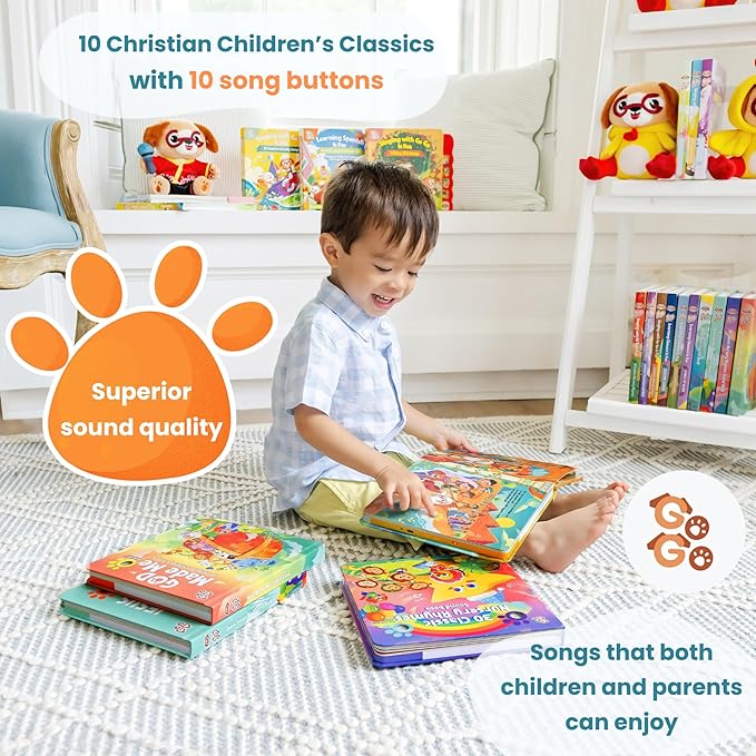 GO GO God Made Me Sound Book, 10 Christian Songs, USB-C Rechargeable, Musical Learning Toy for Toddlers 1-3, Babies 0-2, Preschoolders, Kids 1-6