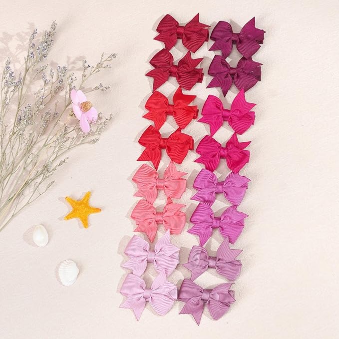 CÉLLOT Hair Clips for Girls - 50PCS Fully Lined Hair Bows Alligator Clips for Toddlers, Infants, Kids, 25 Pinky Color Pairs