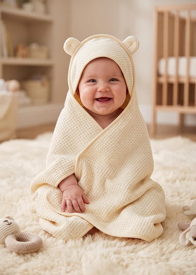 Baby Hooded Towel 2 Pack Bath Towels for Newborn with Animal Design Shower Essentials for Baby Girl Boy and Toddler (Pink & Beige, Medium)