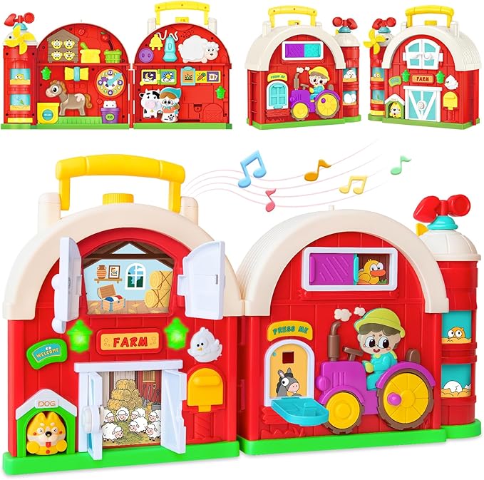 Toddler Toys for 1-2 Year Old Boys & Girls, Farm Barn Montessori Busy Board, Early Educational Toy for Kids 1-3, Motor Skills Developmental Toy for 12-18 Month, Christmas Birthday Gift for Aged 1+