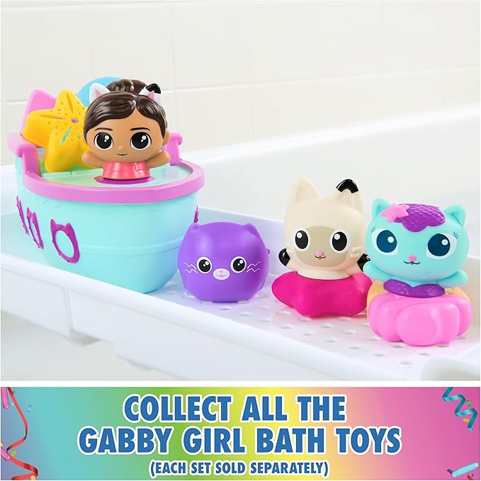 DreamWorks GABBY'S Dollhouse Gabby & SS Mercat Bath Set, Floating Toddler Bath Toys with Cruise Ship & Squirter, Kids Toys for Girls & Boys Ages 3+