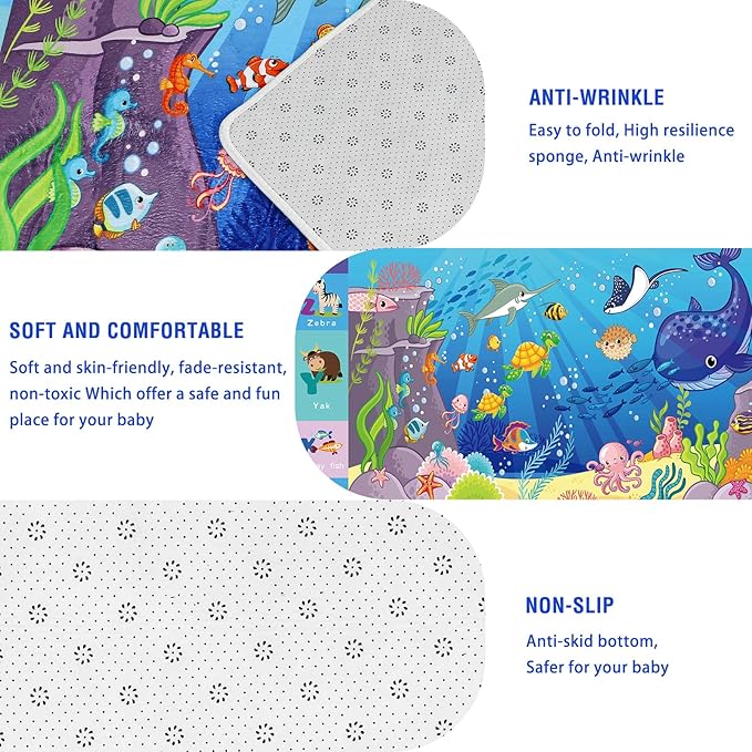 Baby Play Mat for Floor - ABC Kids Rugs for Playroom - Sea Animal Play Rug - Ocean Playmat Crawling Tummy Time Mat, Non-Toxic Non-Slip Rugs (78.7X59 INCH)
