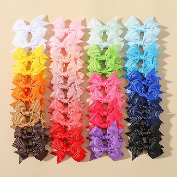 40PCS 2 Inch Baby Hair Bows Clips for Girls Grosgrain Ribbon Fully Lined Infant Hair Clips Accessories for Baby Girls Newborns Toddler in Pairs