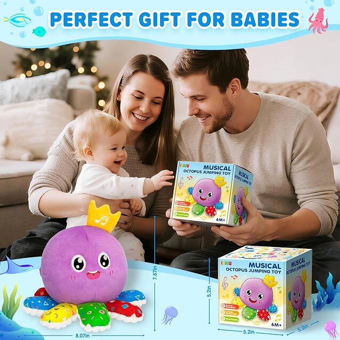 IJIGU Baby Toys 6-12 Months, Infant Musical Crawling Octopus Plush Toy, Interactive Tummy Time Sensory Toy for Babies 6-18 Months, Toddler Gift for Boys Girls