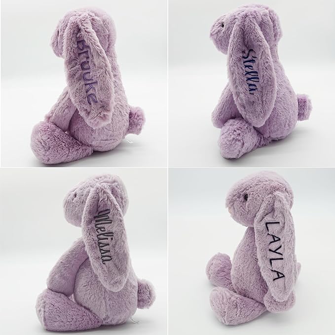 Personalized Super Soft Plush Bunny - Stuffed Animal Toy for Kids - Custom Gift with Embroidered Name on Ear for Easter, (Purple, Medium)