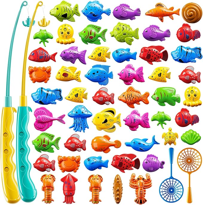 Magnet Fishing Game for Kids 3-5 4-8 - Fish Toys for Kids 3-5, Bathtub Floating Toy Fishing Pole and Rod Net, Bath Pool Outdoor Gifts for Toddlers Baby Age 3 4 5 6 7 8 Year Old