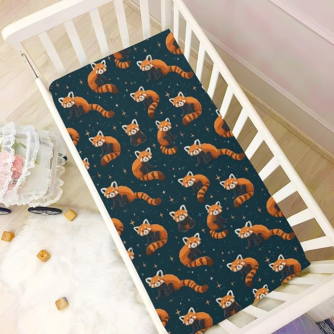 Baby Crib Sheet Cute Red Panda Crib Mattress for Boys and Girls Playard Sheet Soft Breathable Fitted Baby Mattress Cover 52x28in