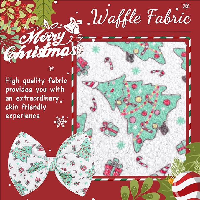 YanJie Christmas Baby Headbands Newborns Bows Red Green Printed Snowflake Baby Bows Nylon Headband Toddler Infant Hairbands Cheer Bow Christmas Gift