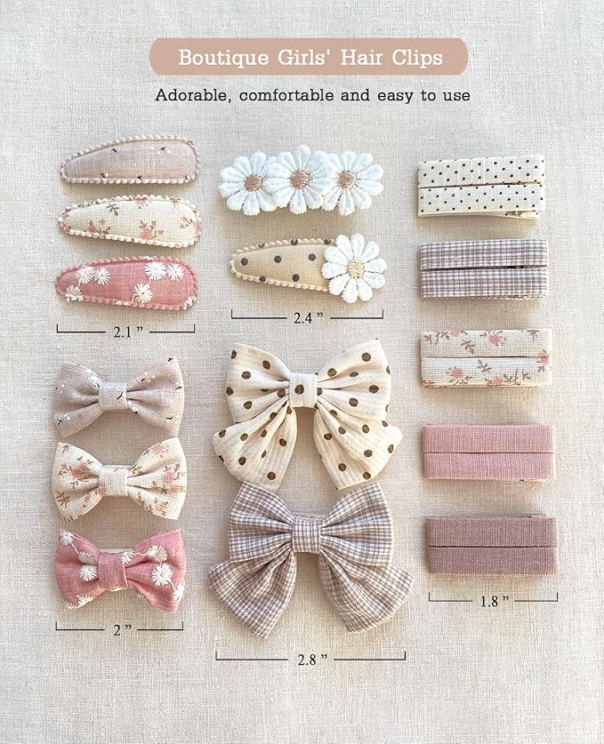 Floral Hair Bow Clips for Baby Girls, 20 Pack Boutique Snap Hairpins and Alligator Clips Set, Handmade Hair Accessories for for Toddler Kid School Age Girls Gifts by Cherssy