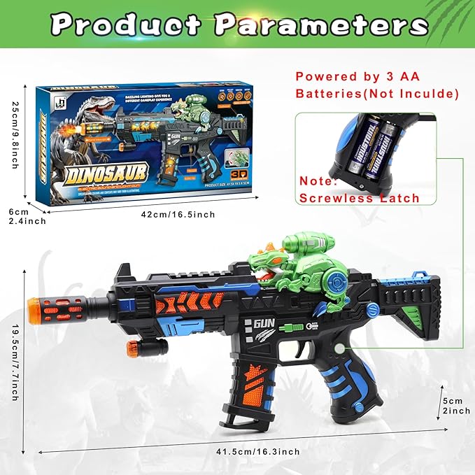 DaoDaoZhu Dinosaur Light Up Toy Gun with Sound Effects, Noise-Making Gun Toys for Kids Indoor/Outdoor Play & Halloween Costume, Christmas Birthday Dinosaur Gifts for 3 4 5 6 7 Year Old Boys Toddlers