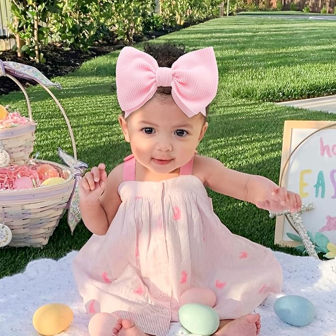 6” Easter Baby Hair Bows Easter Bunny Ears Bows for Girls Newborn Chocolate Rabbit Ears Hairbands Nylon Bows Headbands Easter Hair Accessories Pink