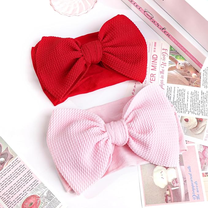 YanJie Baby Girl Headbands - Nylon Bow Hair Accessories for Newborn Infants, Toddlers (0-6 Months) - Red, Pink
