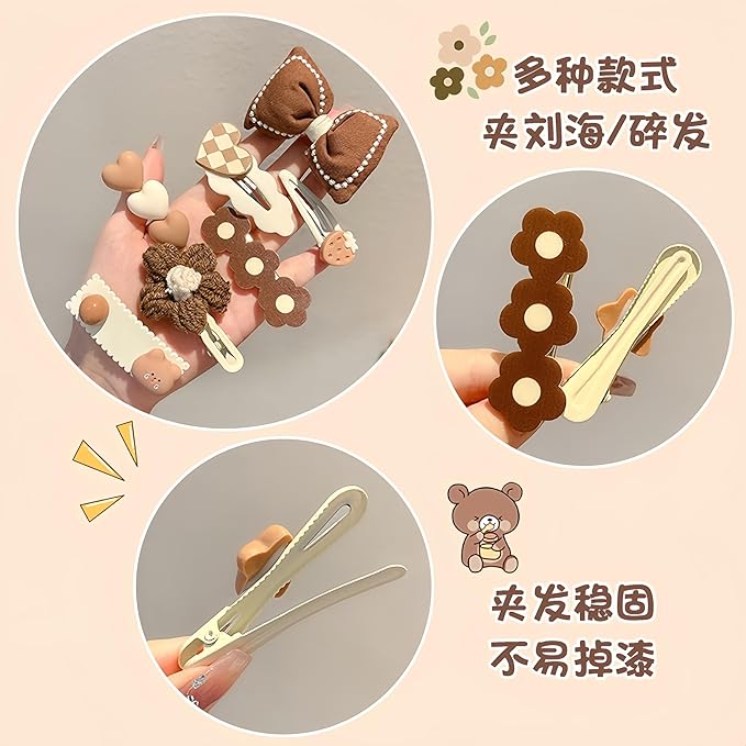 (12 Pcs) Super Cute Lovely Warm Autumn Winter Spring Theme Kid's Hairpin Flower Floral Bear Bowknot Hair Clips Hair Decoration Women Girls Salon Hairstyle Hairdressing Grip -Purple