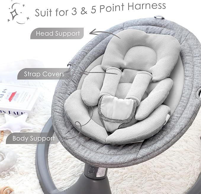 Infant Car Seat Insert for Newborn Girls Boys, Summer Mesh Baby Carseat Inserts with Strap Pads, Soft Reversible Baby Car Seat Insert Cushion Pad for Stroller, Bouncer, Swing, High Chair, Gray