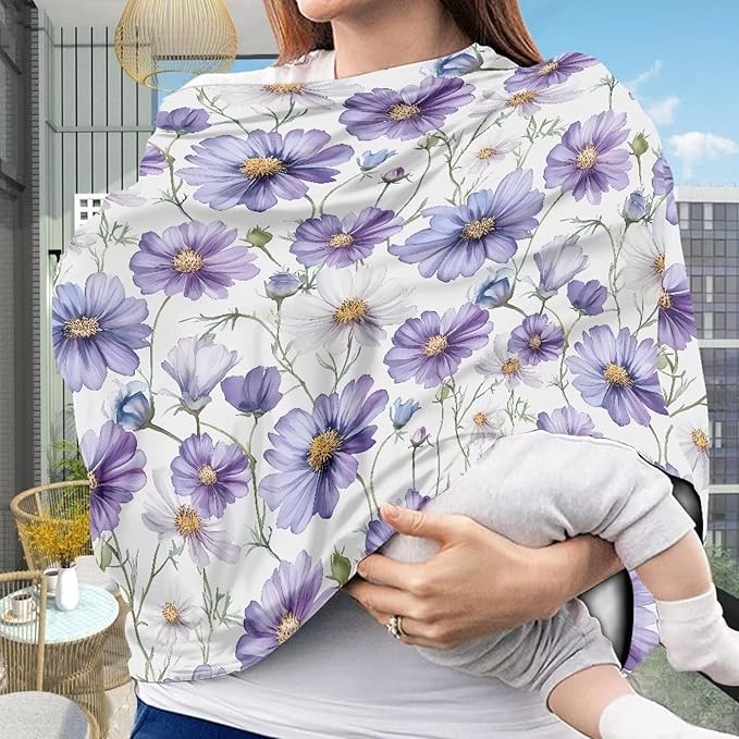 LedBack Floral Baby Car Seat Covers Carseat Canopy, Purple Daisy Breathable Breastfeeding Covers for Babies Boys and Girls
