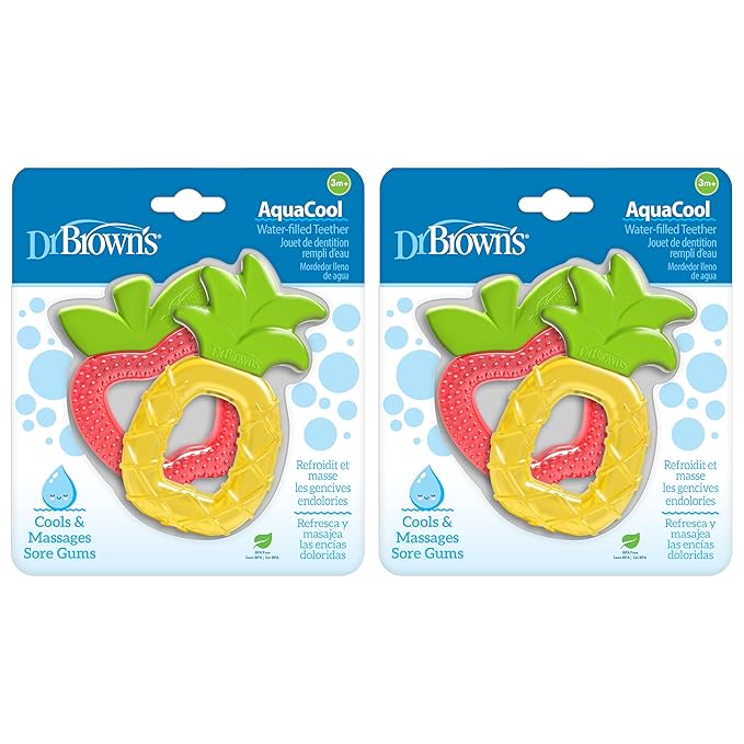 Dr. Brown's AquaCool Water-Filled Teether, Cooling Baby Teether Toy for Sore Gums, Apple Pineapple, BPA-Free, 3m+, 4-Pack