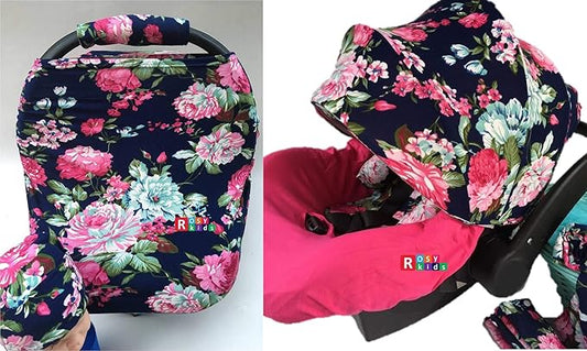 9pc Ultimate Set of Infant Car Seat Cover Canopy Headrest Blanket Hat Nursing Scarf, 25JE05