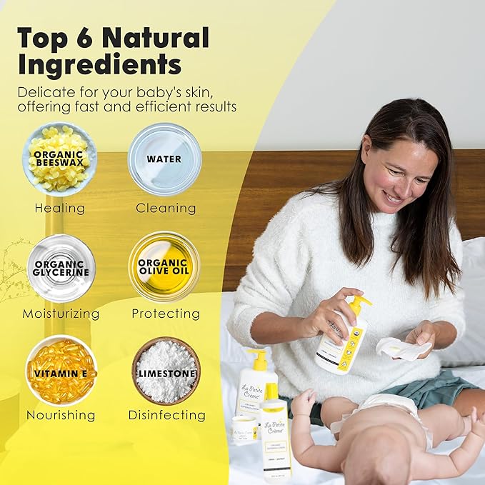 La Petite Creme French Premium Diapering Lotion - Diaper Cream Alternative to Baby Wipes - Moisturizer & Skin Cleanser - USDA Certified Organic Ingredients - Baby Essentials (2 Bottles of 20 oz)