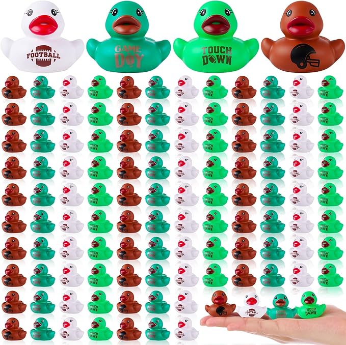 Gejoy 100 Pcs Football Rubber Ducks Assorted Sports Rubber Duckies Bulk Mini Tiny Pool Toy Ducks for Football Team Favors Gifts