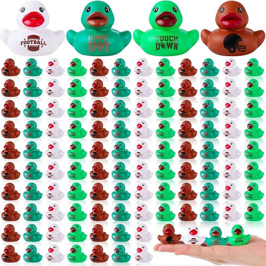 Gejoy 100 Pcs Football Rubber Ducks Assorted Sports Rubber Duckies Bulk Mini Tiny Pool Toy Ducks for Football Team Favors Gifts
