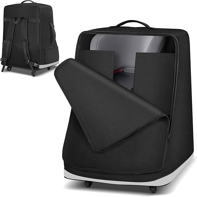 Car Seat Travel Bag for Airplane with Swivel Wheel, Extendable Height Padded Carseat Travel Backpack Large Storage Bag, Baby Infant Booster Seat Bags for Air Travel