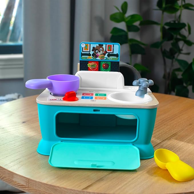 Baby Einstein + Hape Magic Touch Kitchen Play Toy Cooking Stove Set with Real Sounds and Music, Fine Motor Skill Development, Ages 1, 2, 3, 4+
