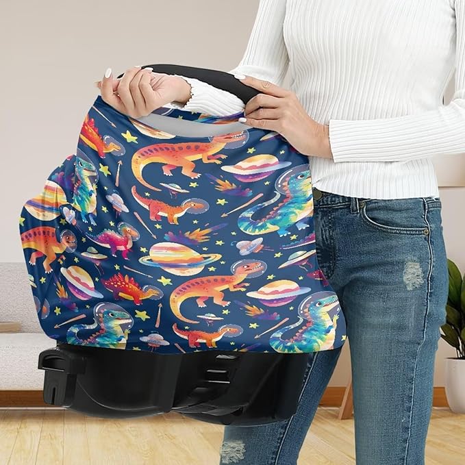 GIFTPUZZ Planet Dinosaurs Multi-Use Stretchy Baby Car Seat Cover - Nursing & Breastfeeding Covers for Boys & Girls, Ideal for Shopping Carts, High Chairs, and Strollers for Infants & Newborns