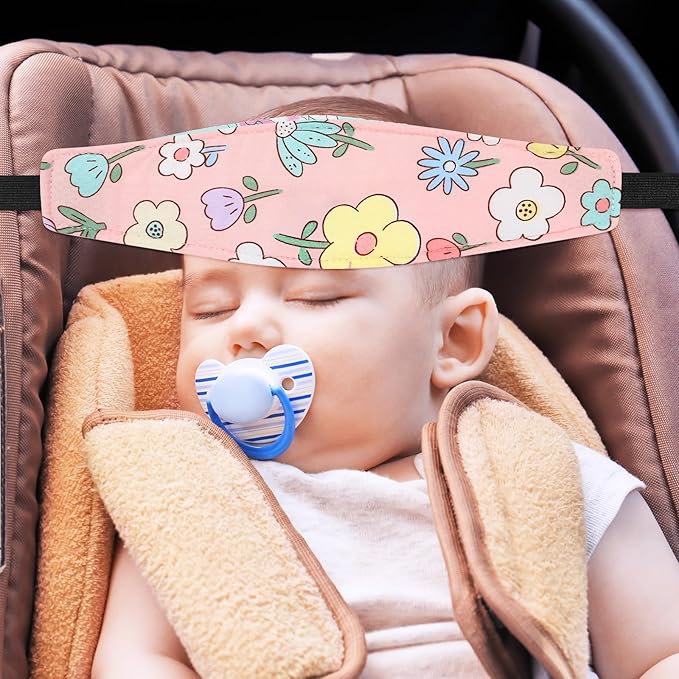 Hestya 2 Pieces Baby Car Seat Head Straps, Carseat Head Support for Toddler Holder Band Headrest, Stroller Sleeping Headrest Neck Relief for Kids Children Toddler Infant(Classic Flower)