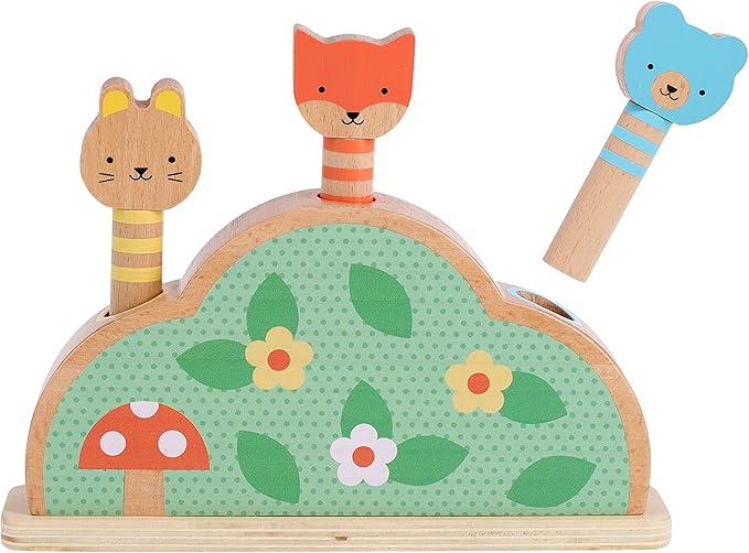 Petit Collage: Petit Friends Wooden Pop-Up Toy - FSC Wooden Toy with 3 Cute Woodland Characters - Perfect for Ages 1+