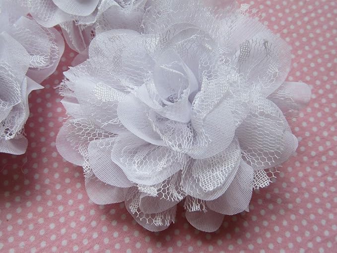 YYCRAFT Large Chiffon Lace Flower 4.25" Hair Flower for DIY Headband Baby Flowers Bows Craft and Party Decoration(White,8pcs)