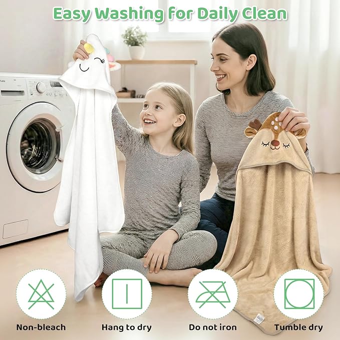 CandyHome 9 PCS Baby Bath Towels for Infants Toddlers, 3 PCS Animal Hooded Baby Towels & 6 PCS Washcloths Set, Ultra Absorbent Soft Cute Newborn Bath Essentials Gifts for Boys & Girls